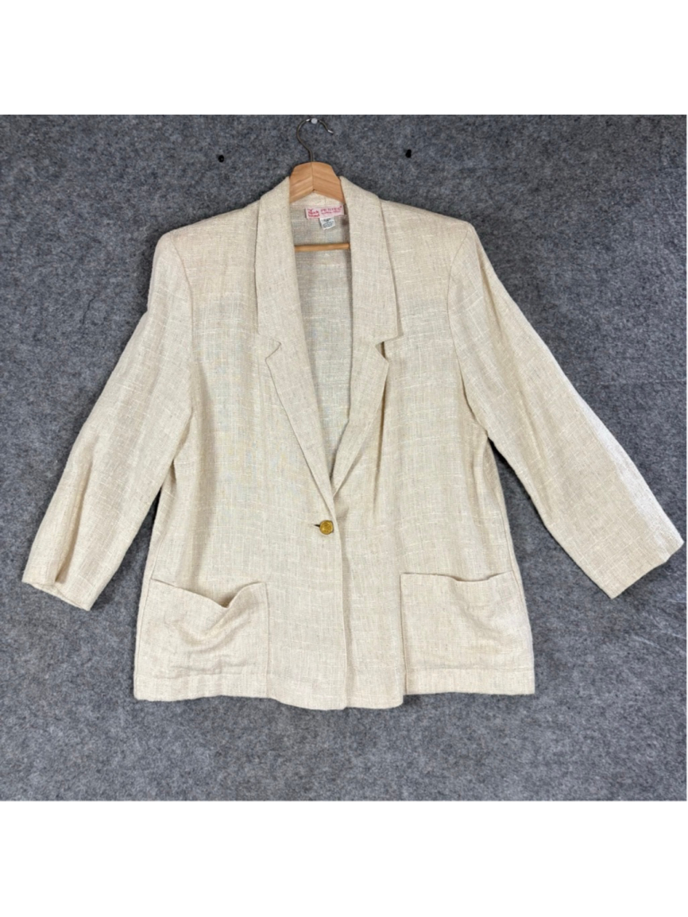 Vintage Rayon Linen Blend Blazer Petite 14 Cream Coastal Grandma - Picture 3 of 14